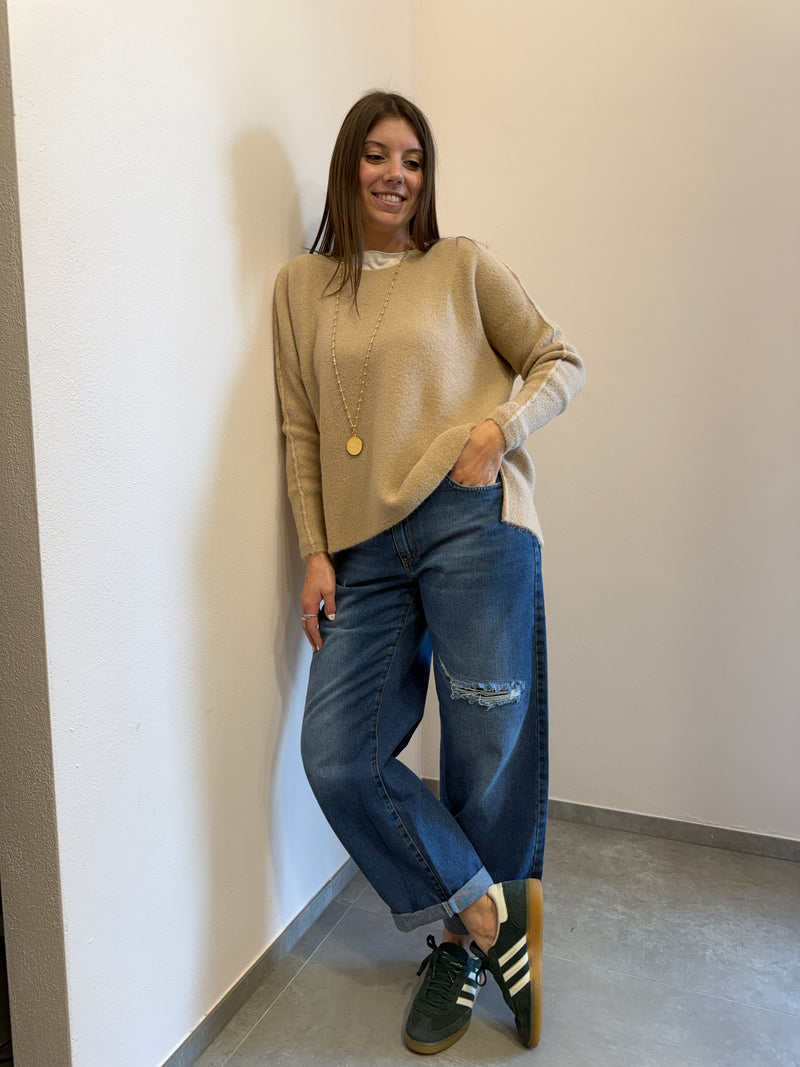 Maglione a barca over beige Kontatto