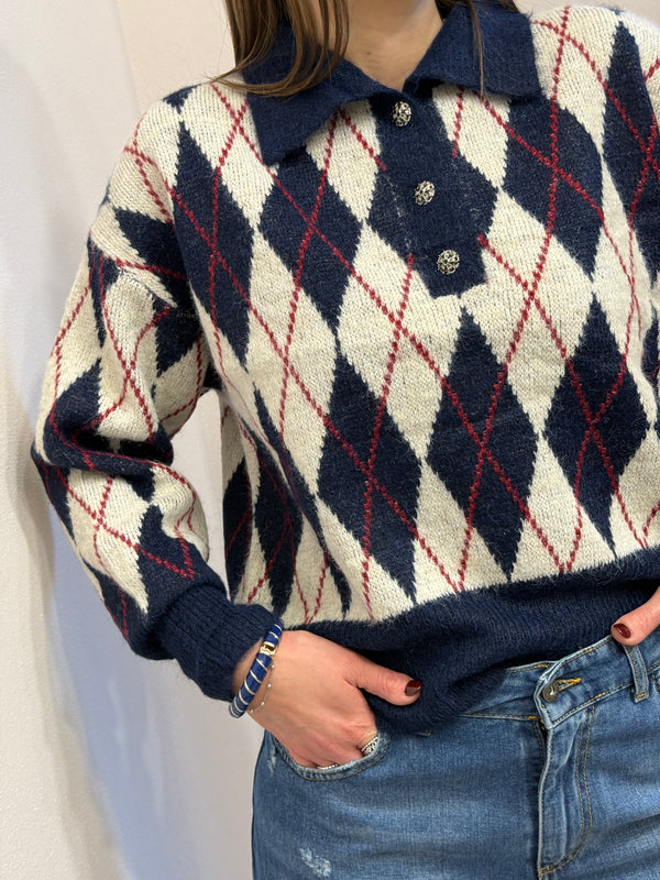 Maglione a rombi Blu navy