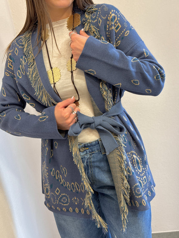 Maxi cardigan fantasia bandana bluette