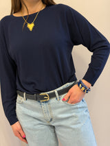 Maglia in viscosa girocollo, raglan Kontatto blu notte