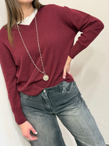 Maglioncino a V misto cashmere Borgogna