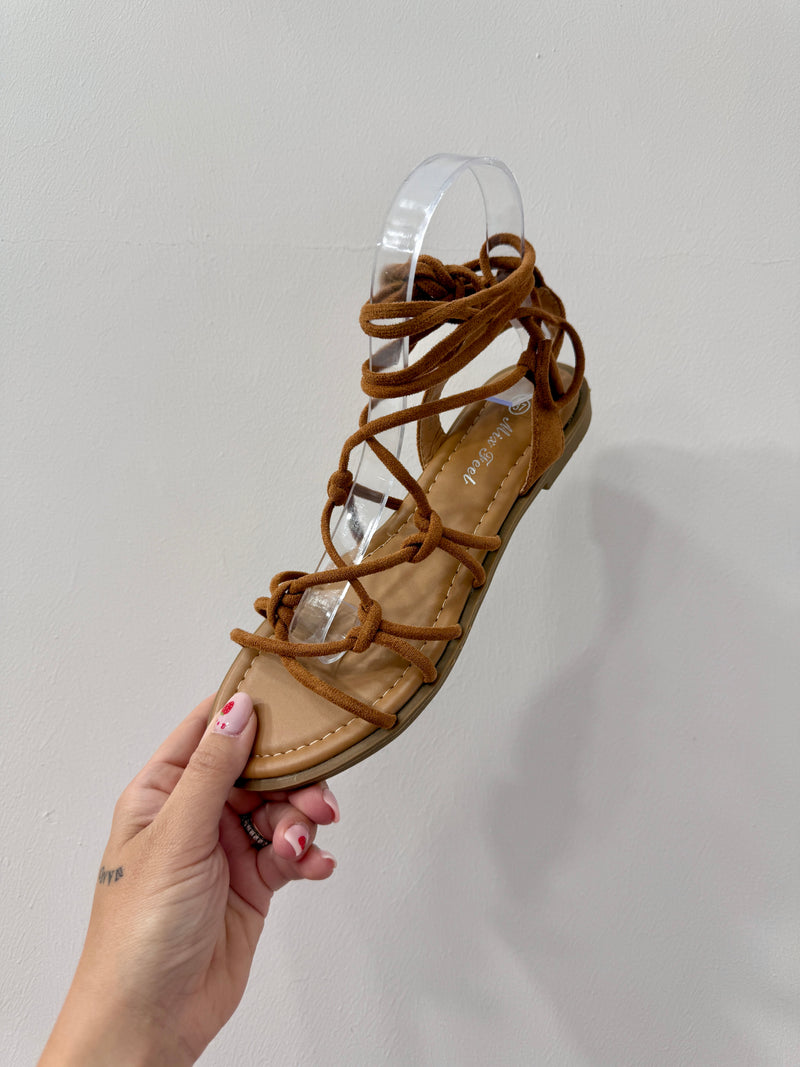 Sandali stringati in corda scamosciata