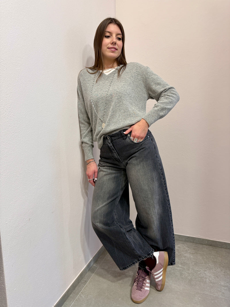 Maglioncino a V misto cashmere grigio
