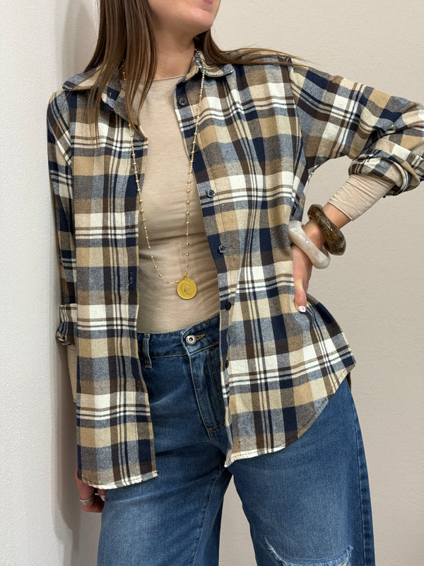Camicia check beige/blu