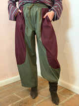 Pantalone a contrasto con coulisse , Verde Oliva e Bordeaux - Lumina
