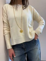 Maglione in viscosa scollo V color burro Kontatto