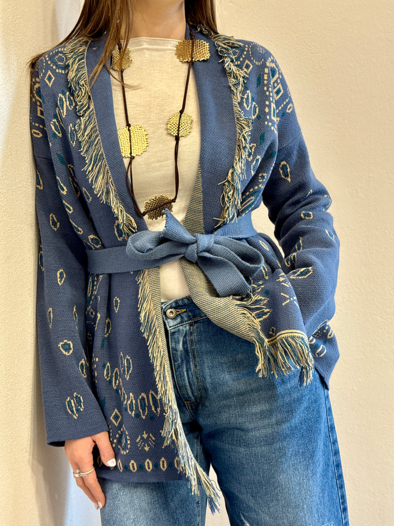 Maxi cardigan fantasia bandana bluette