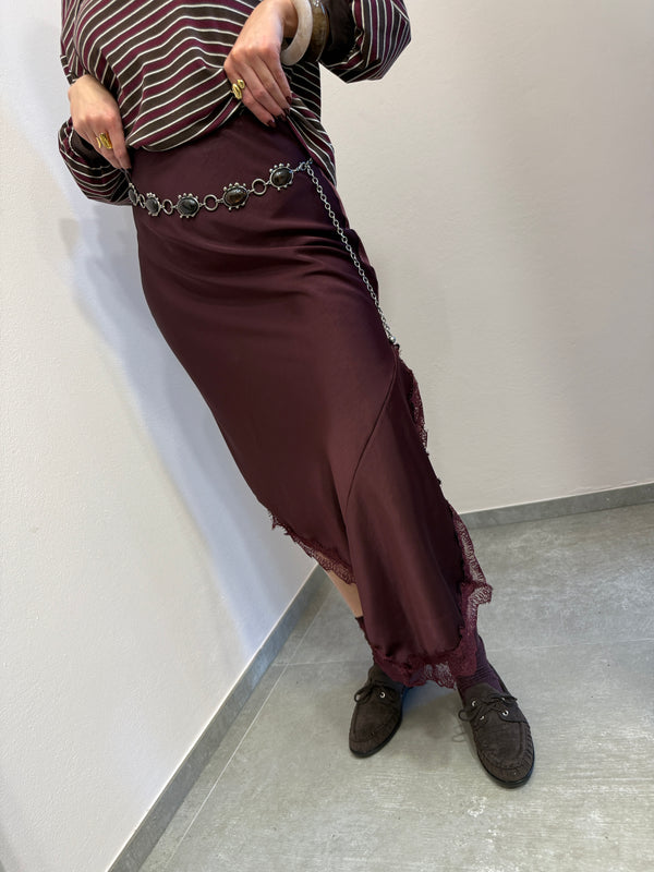 Gonna satin lunga-vino