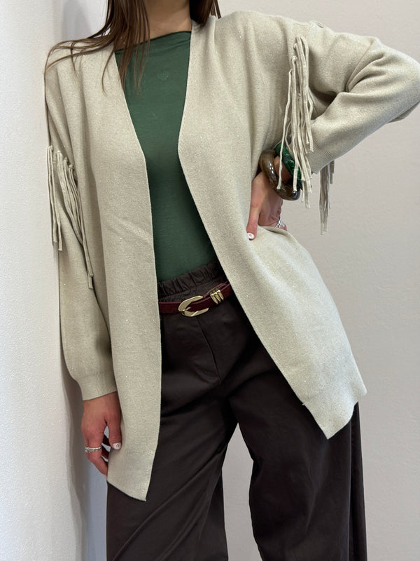 Cardigan aperto color sabbia punti luce