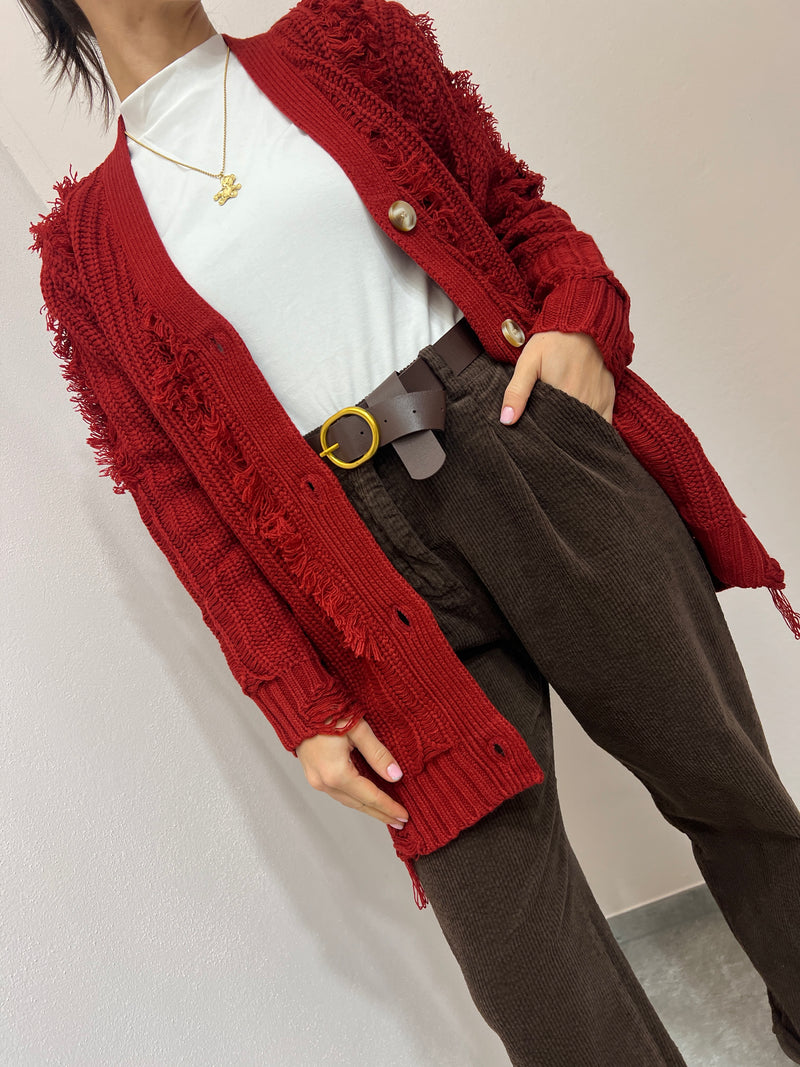 Cardigan Sfrangiato Lumina Rosso