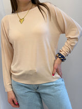 Maglia in viscosa, girocollo, raglan Kontatto, color rosa cipria