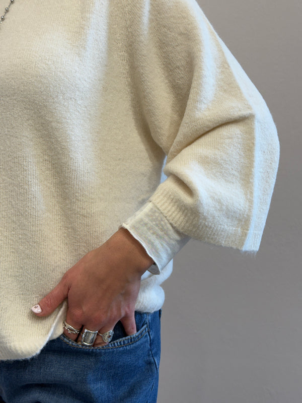 Maglione in alpaca manica 3/4 color burro Kontatto