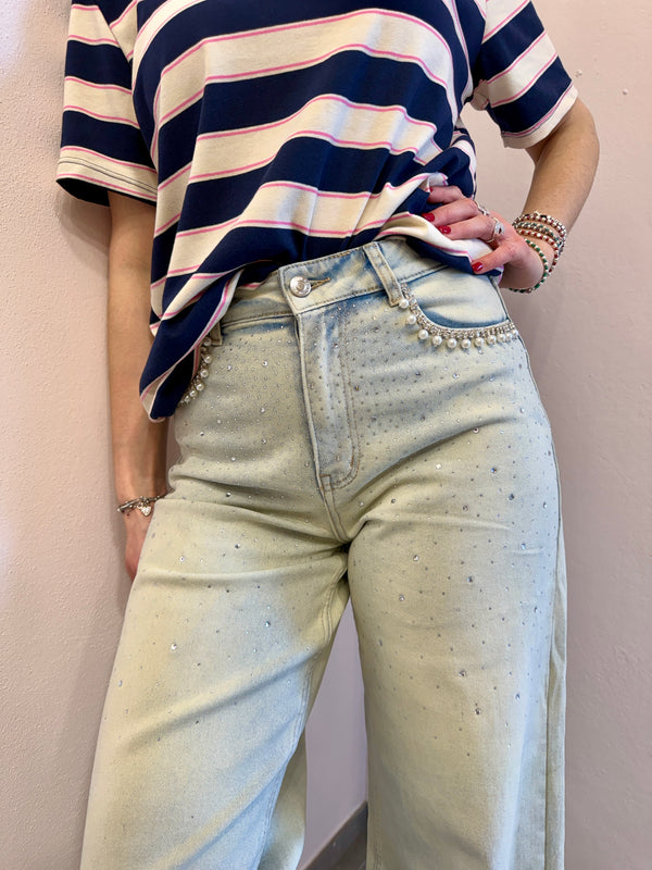 Denim strass con perle