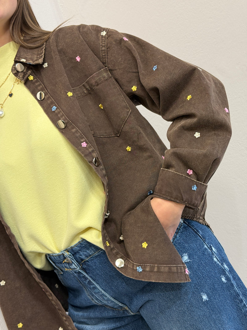 Camicia ricamata in denim Cioccolato