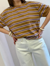 T-shirt, righe tabacco/viola - Tensione in