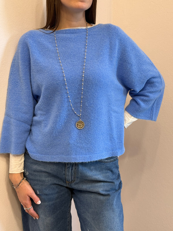 Maglione in alpaca manica3/4 color cielo Kontatto