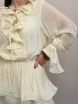 Abito Corto Romantico con Volant e Maniche a Palloncino – Color Panna You Decide