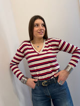 Maglia scollo a V rossa/blu Susy Mix