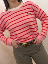 Maglione a righe con bassotto– Rosa e Rosso