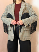 Blazer a quadri con frange statement- Lumina