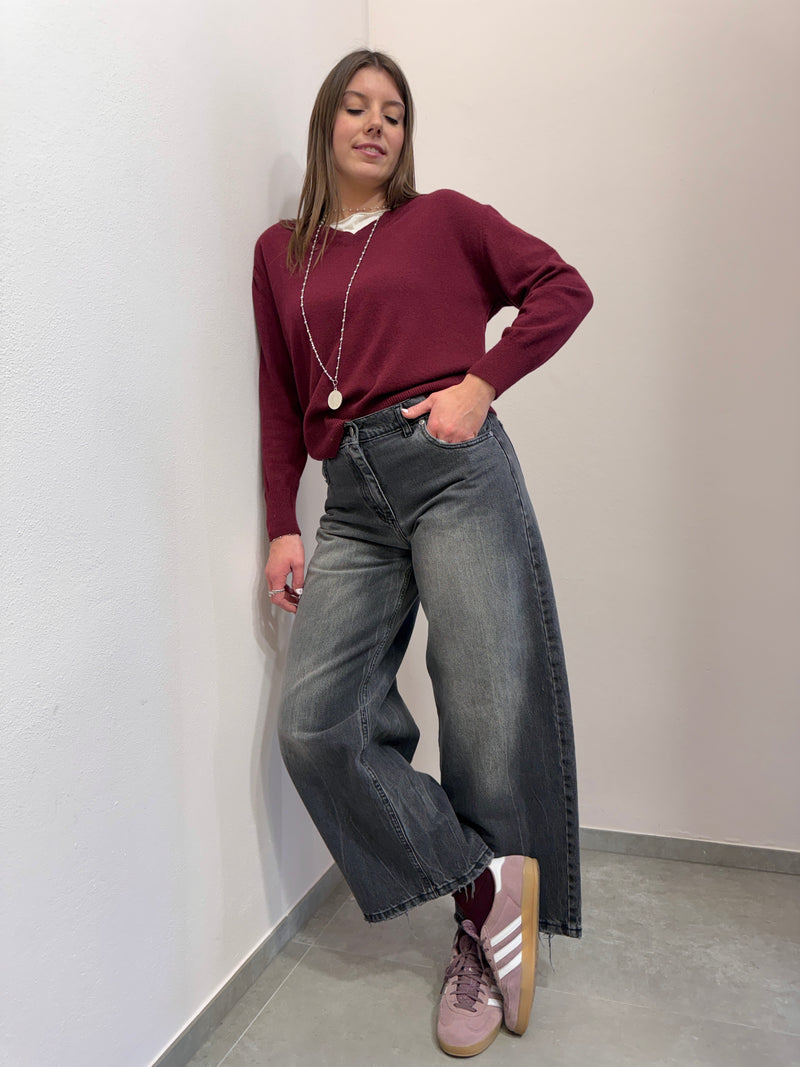 Maglioncino a V misto cashmere Borgogna