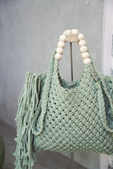 Borsa in maglia color salvia  con tracolla removibile