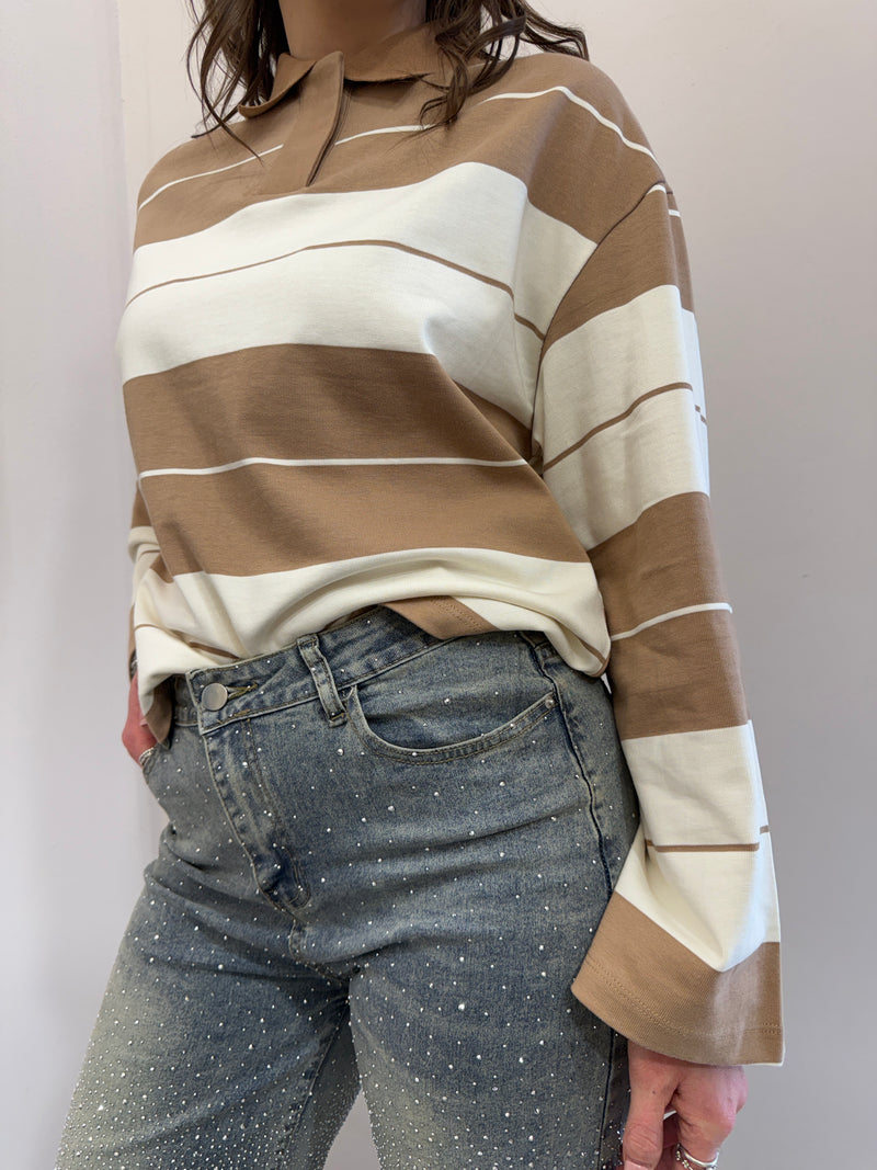 Polo a righe beige Lumina