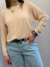 Maglia in viscosa, girocollo, raglan Kontatto, color rosa cipria
