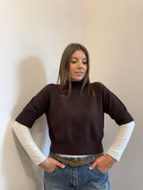 Lupetto manica corta con micro paillettes cioccolato Kontatto