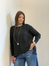 Maglione a barca over grigio/nero