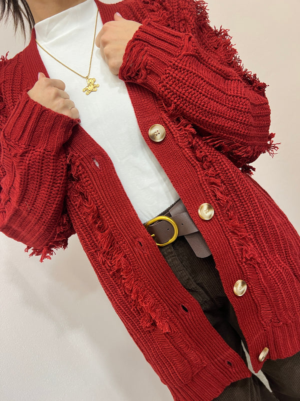 Cardigan Sfrangiato Lumina Rosso