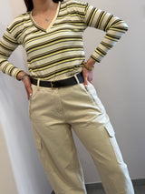 Maglia con scollo a V rigata, giallo/marrone susy mix