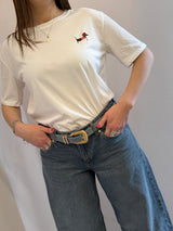 Maglietta ricamata bassotto rosso