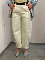 Pantalone Barrel in tela di cotone, panna