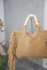 Borsa in maglia cammello con tracolla removibile