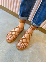 Sandali stringati in corda scamosciata