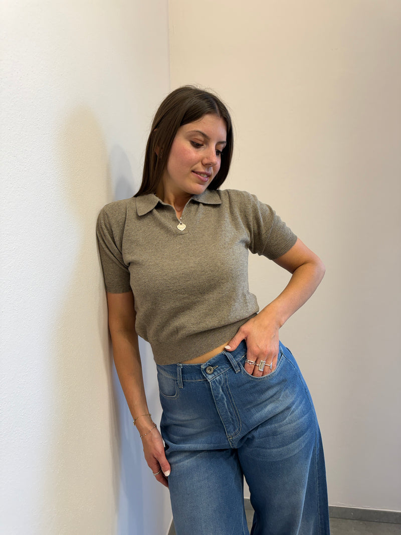 Polo manica corta cachi in maglina Kontatto