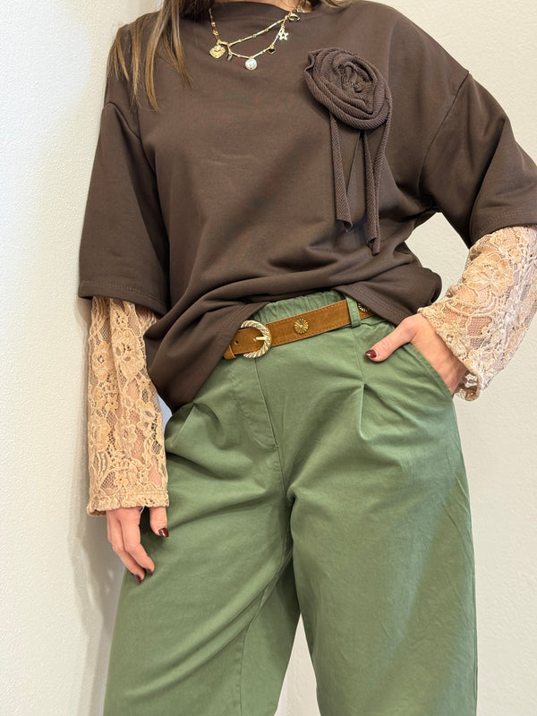Pantalone oliva straight fit