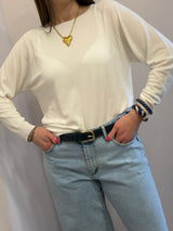 Maglia in viscosa, girocollo, raglan Kontatto, color panna