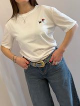 Maglietta ricamata bassotto azzurro