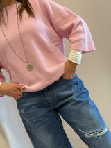 Maglione in alpaca manica 3/4 rosa Kontatto