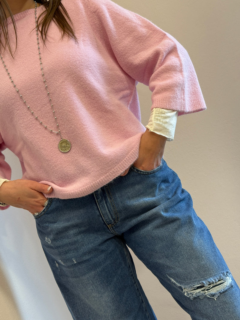 Maglione in alpaca manica 3/4 rosa Kontatto