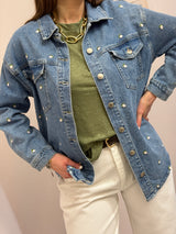 Camicia Denim con ricami roselline