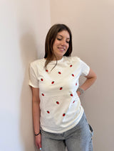 T-shirt con fragoline ricamate