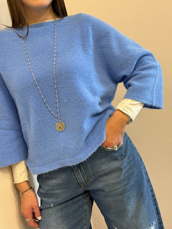 Maglione in alpaca manica3/4 color cielo Kontatto