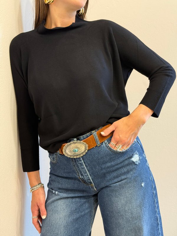 Maglia collo cratere nera Kontatto