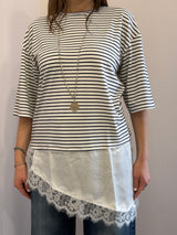 Maglia rigata blu+ bordi in pizzo Susy Mix