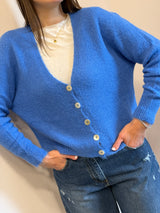 Cardigan con bottoni in madreperla azzurro cielo Kontatto
