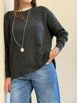 Maglione a barca over grigio/nero