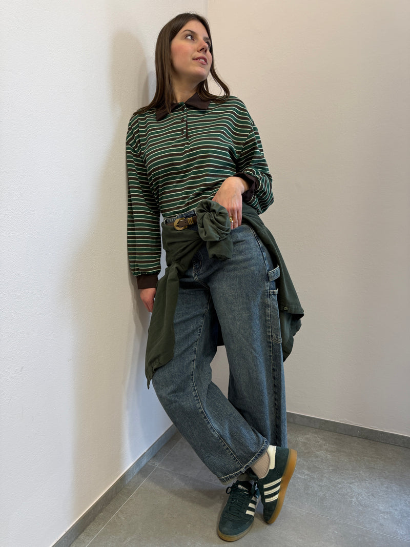 Polo a righe verde/marrone